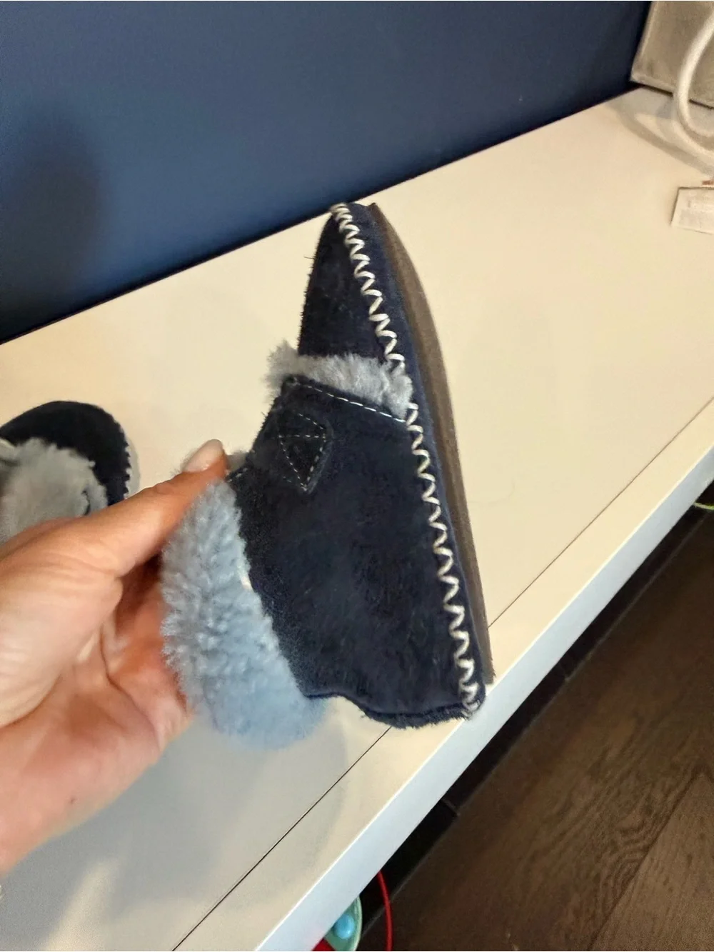 Toddler Navy Suede Genuine Sheepskin Fur booties - Cozy Winter